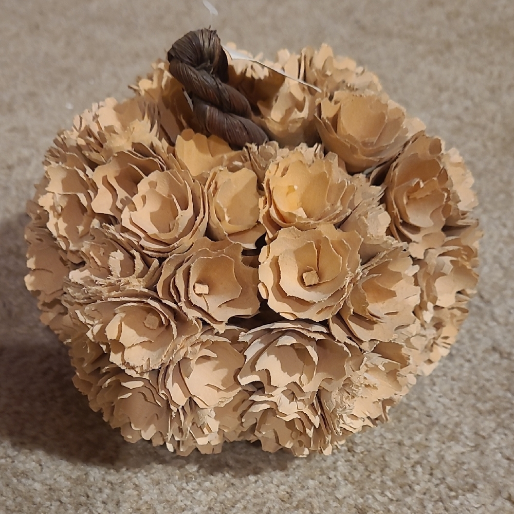 Hobby Lobby Tan Woodchip Floral Pumpkin